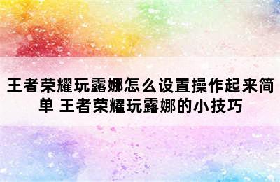 王者荣耀玩露娜怎么设置操作起来简单 王者荣耀玩露娜的小技巧